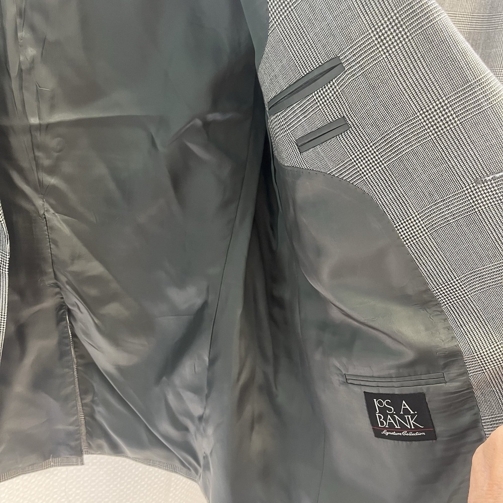 Jos. A. Bank Signature Collection 100% Wool Black Gray Glen Plaid Suit 46R 41x29 - Picture 6 of 11
